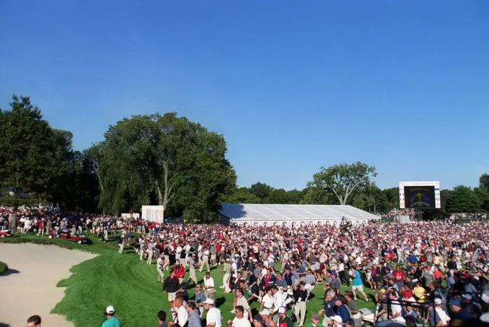 Framed Print : Crowd Surge On To 18th Fairway