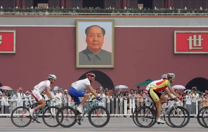 Framed Print : Cyclists Pass The Tiananmen Tower Framed Print : Cyclists Pass The Tiananmen Tower