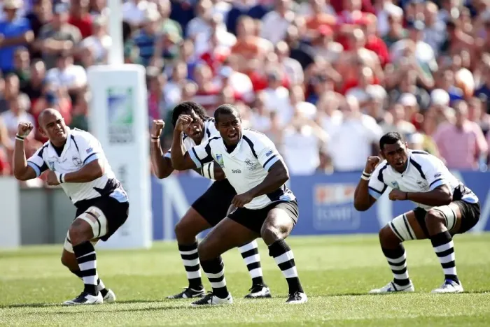 Framed Print : Fiji Players Perform The Haka Framed Print : Fiji Players Perform The Haka