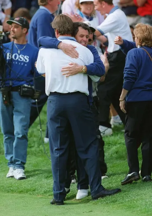 Framed Print : Gallagher Embraces Nick Faldo Framed Print : Gallagher Embraces Nick Faldo