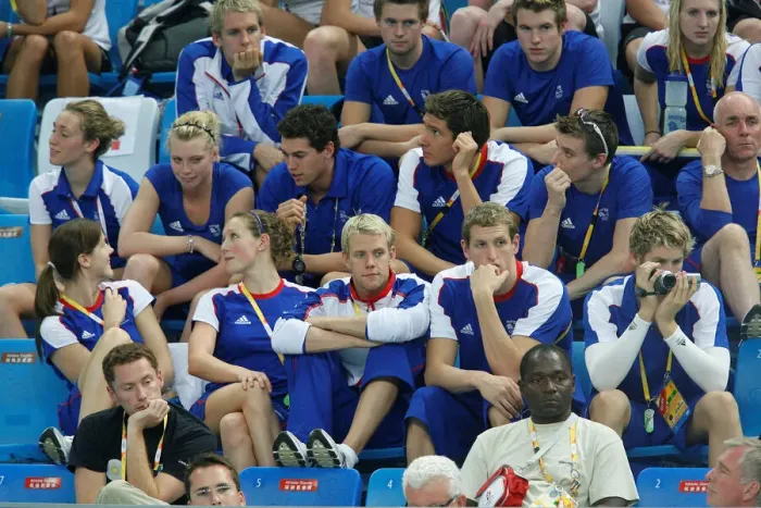 Framed Print : Gb Swimmers Watch The Heats Framed Print : Gb Swimmers Watch The Heats
