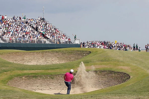 Graeme Mcdowell Hits Out Of The Bunker On 9th Hole