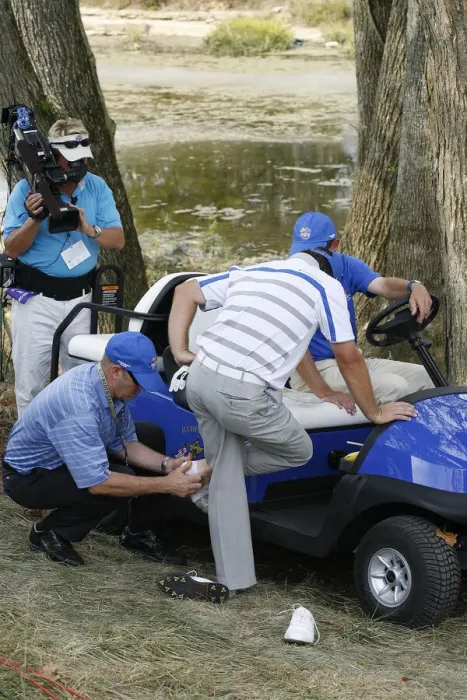 Framed Print : Graeme Mcdowell Receives Treatment For Blisters Framed Print : Graeme Mcdowell Receives Treatment For Blisters