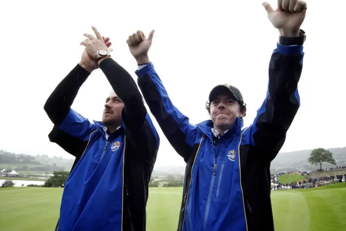 Framed Print : Graeme Mcdowell and Rory Mcilroy Celebrate Win Framed Print : Graeme Mcdowell and Rory Mcilroy Celebrate Win