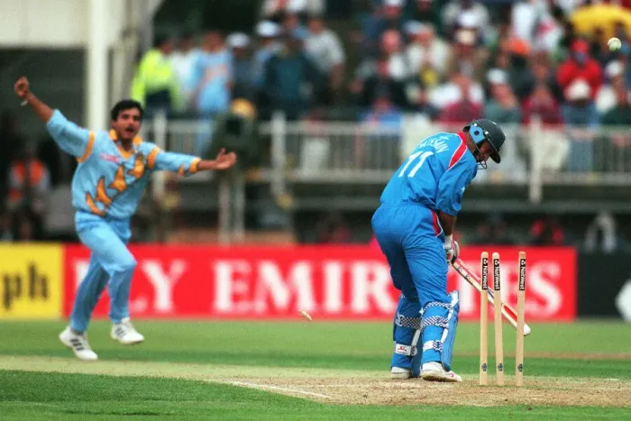 Framed Print : Hussain Is Bowled By Ganguly Framed Print : Hussain Is Bowled By Ganguly