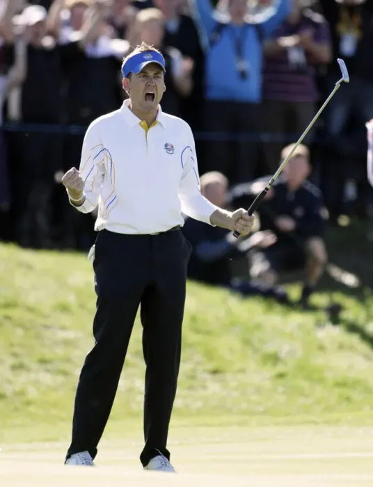 Framed Print : Ian Poulter Wins His Match On 14th
