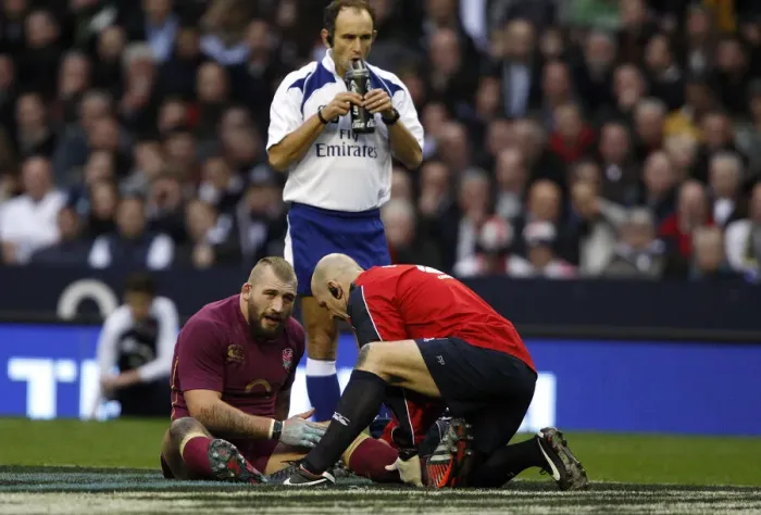Framed Print : Joe Marler Takes A Knock To The Knee
