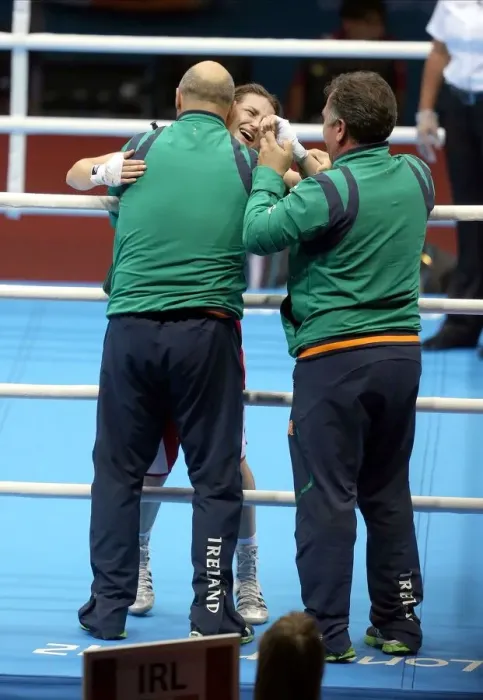 Framed Print : Katie Taylor With Her Coach, Father Peter Framed Print : Katie Taylor With Her Coach, Father Peter