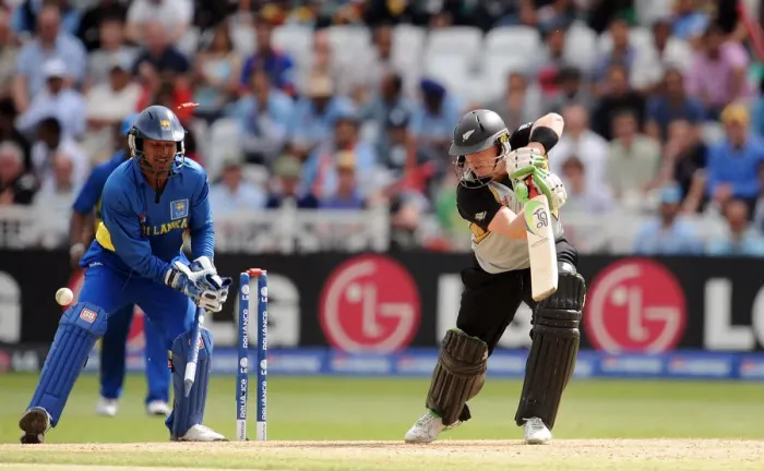 Framed Print : Kumar Sangakkara & Scott Styris Boweled Mendis Kumar San