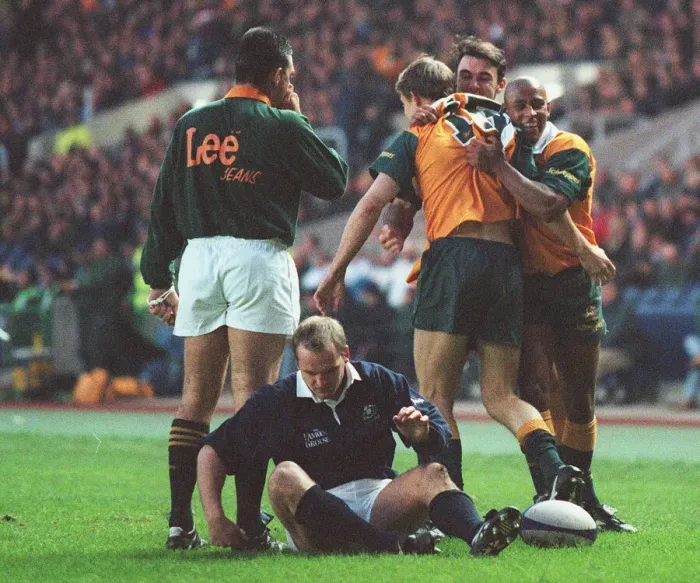Framed Print : Larkham Celebrates Try