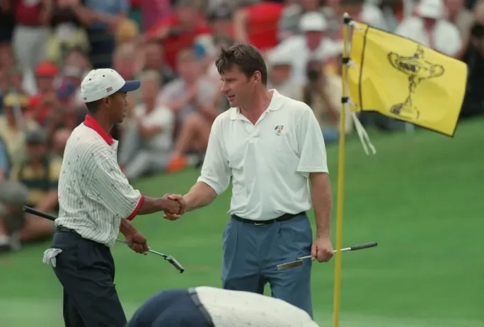 Framed Print : Nick Faldo & Tiger Woods Framed Print : Nick Faldo & Tiger Woods
