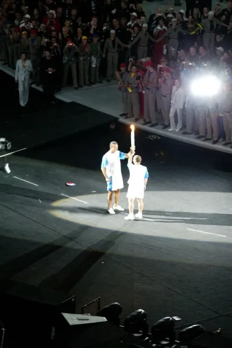 Framed Print : Nikos Kaklamanakis Receives The Torch From Ioannis Melissand