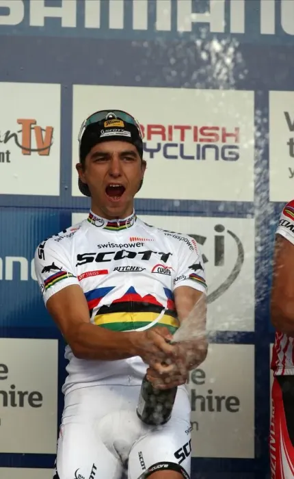 Framed Print : Nino Schurter Celebrates Win Framed Print : Nino Schurter Celebrates Win