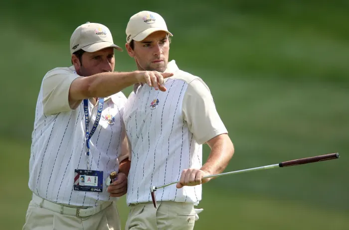 Framed Print : Oliver Wilson & Olazabal On 16th Framed Print : Oliver Wilson & Olazabal On 16th