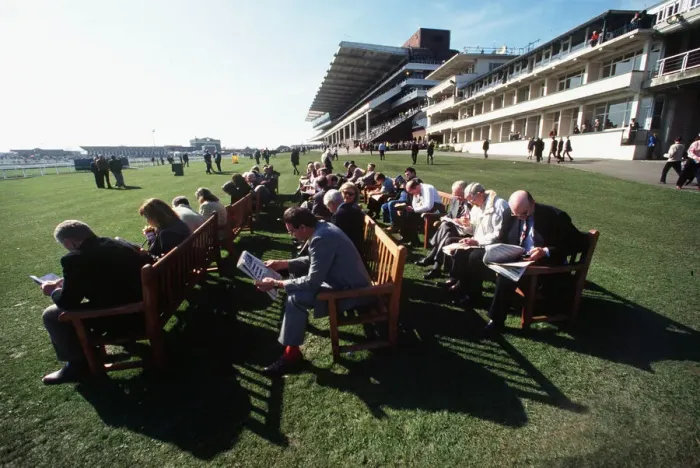 Framed Print : Racegoers On Benches Framed Print : Racegoers On Benches