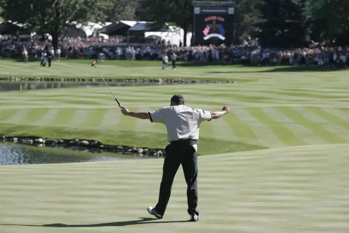 Framed Print : Sergio Garcia Sinks Match Winning Putt Against Mickelson Framed Print : Sergio Garcia Sinks Match Winning Putt Against Mickelson