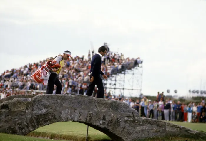 Framed Print : Seve Ballesteros & Caddie Crosses Bridge Framed Print : Seve Ballesteros & Caddie Crosses Bridge