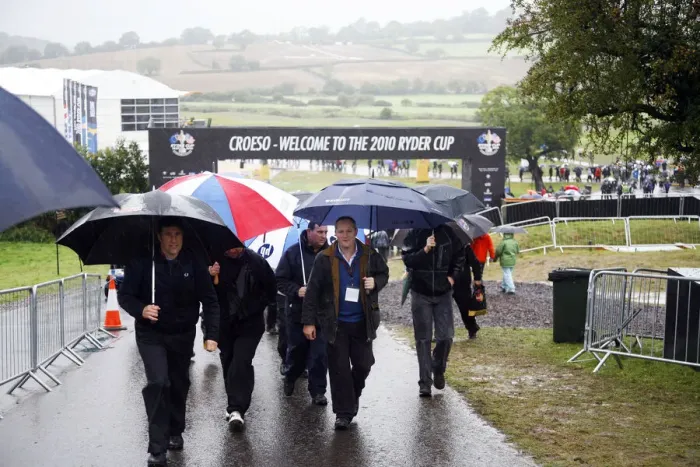 Framed Print : Spectators At The Wet Celtic Manor