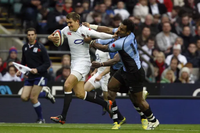 Framed Print : Toby Flood Holds Off Sireli Naqelevuki Framed Print : Toby Flood Holds Off Sireli Naqelevuki