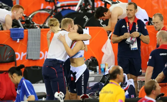 Framed Print : Victoria Pendleton & Chris Hoy After Her Disqualificatio Framed Print : Victoria Pendleton & Chris Hoy After Her Disqualificatio