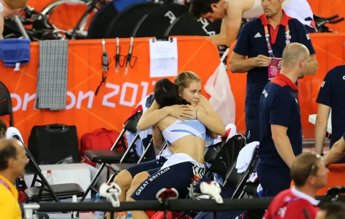 Framed Print : Victoria Pendleton & Jessica Varnish After Their Disqual