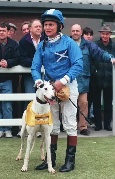 Framed Print : Willie Carson & Greyhound Framed Print : Willie Carson & Greyhound