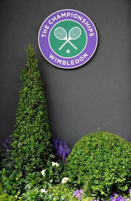 Framed Print : Wimbledon Logo & Flower Bed Framed Print : Wimbledon Logo & Flower Bed