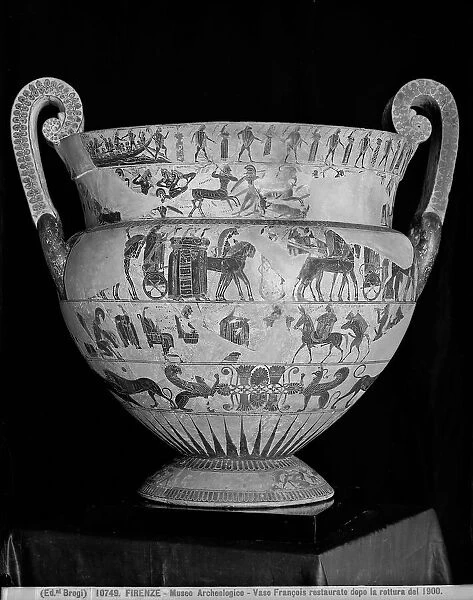 The Francois Vase after restoration in 1900, became necessary after the breakage due to the anger of a guardian of the National Archaeological Museum of Florence