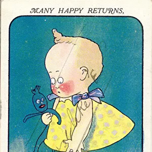 Comic birthday postcard, Little girl with fallen knickers Date: 20th century