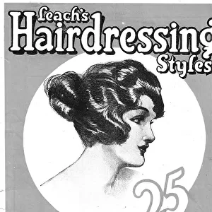 Front cover of Leach's Hairdressing Styles showing an elaborate hairstyle Date: 1920s