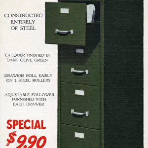 The Economy Steel Letter File - Filing Cabinet - produced by Hobart Cabinet Company, Troy, Ohio, USA (established in 1907). Strong, Neat and Serviceable for Office and Transfer use. Date: circa 1923