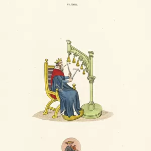 King David playing handbells from a 14th century manuscript