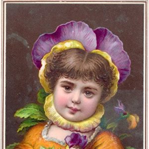 Little girl with a doll on a Christmas card
