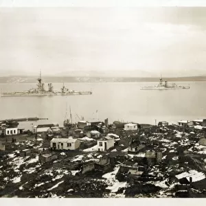 Maitos, Chanakkale - Turkey - Panorama with Royal Navy Ships (from left): HMS Emperor of India, HMS Centurion and HMS Benbow Date: 1923