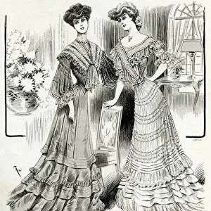 Two women wearing evening dresses 1904