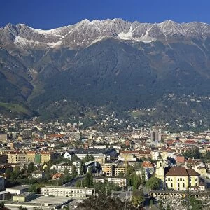 Aerial view over Innsbruck, including the Karwendel Range behind, Tirol, Austria, Europe
