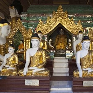 Buddha statues inside the Shwedagon pagoda, Yangon (Rangoon), Yangon Region, Myanmar (Burma), Asia