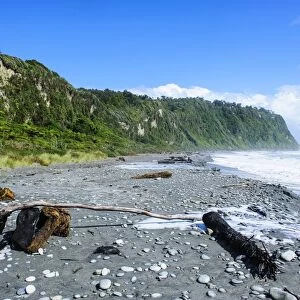 Greyrocky beach in Okarito along the road between Fox Glacier and Greymouth, South Island, New Zealand, Pacific