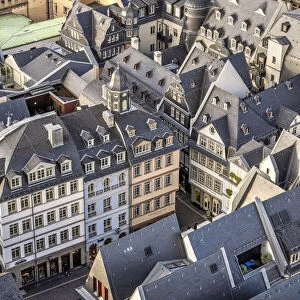 Aerial view of the New Frankfurt Old Town, also known as the Dom-Romer Quarter, Frankfurt Am Main, Hesse, Germany