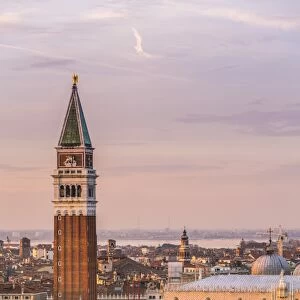Italy, Veneto, Venice. High angle view of the city at sunset