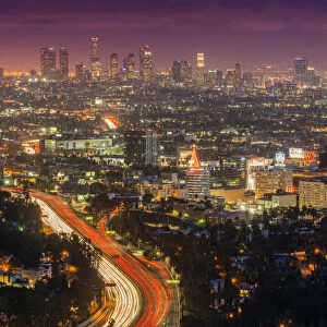 Night city skyline, Los Angeles, California, USA