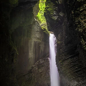 Slovenia, Goriska Region, Dreznica. The waterfall, Slap Kozjak, after heavy rain