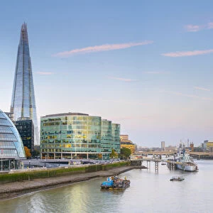 UK, England, London, Southwark, The Shard and City Hall by River Thames