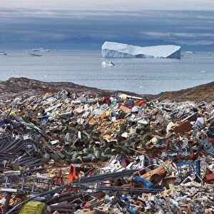 Waste dump near Ilulissat with icebergs - Greenland, Qsuitsup, Ilulissat