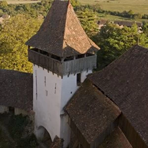View from fortified Saxon church in old Saxon village, Viscri, Transylvania, Romania, october