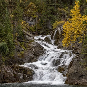 Gros Ventre Falls in autumn, Glacier National Park, Montana, USA