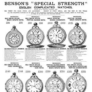 AD: POCKET WATCHES, c1885. English advertisement for Bensons watches, c1885