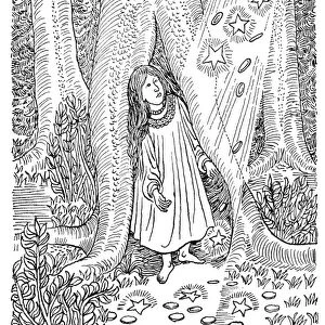 GRIMM: THE STAR MONEY. Drawing by Josef Scharl for the fairy tale by Brothers Grimm