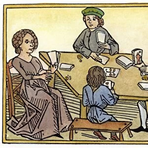 MEDIEVAL: GAMBLING, 1472. Gambling with cards. Woodcut from Meister Ingolds Das goldene spiel