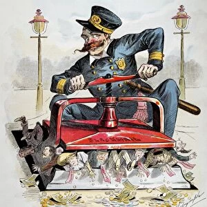 POLICE CORRUPTION CARTOON. The Police Version of It. American cartoon, 1894, by Louis Dalrymple on police corruption